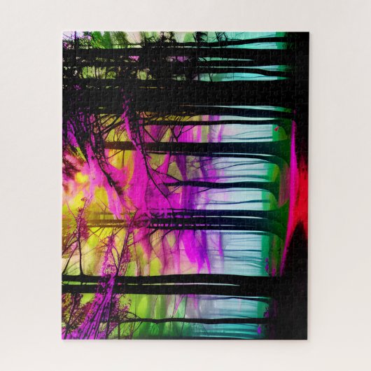 白と黒の魅惑的な霧の森と緑 ジグソーパズル (縦)