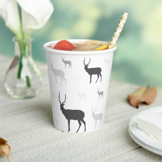 白と黒の鹿シルエット装飾用クッション 紙コップ (インサイチュ)