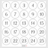 白と黒の1〜25の番号付き円 シール (シート)