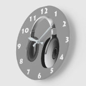 白と黒のDJヘッドフォン ラージ壁時計 (傾斜)