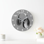 白と黒のDJヘッドフォン ラージ壁時計 (ホーム)