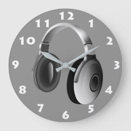 白と黒のDJヘッドフォン ラージ壁時計
