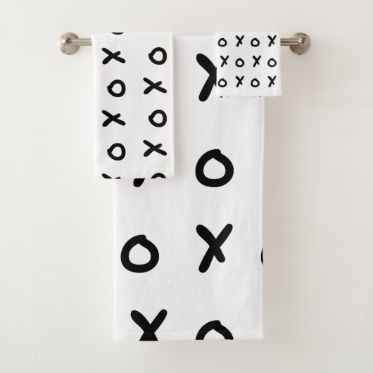 白と黒のX O XO X&Oのかわいいトレンド バスタオルセット (インサイチュ)