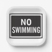 白と黒はっきりしたの水泳記号警告なし ペーパープレート (正面)