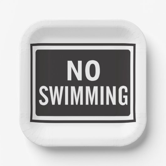 白と黒はっきりしたの水泳記号警告なし ペーパープレート (正面)