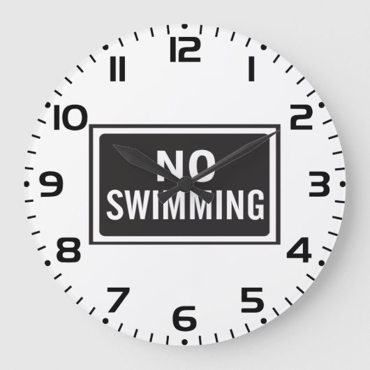 白と黒はっきりしたの水泳記号警告なし ラージ壁時計 (正面)