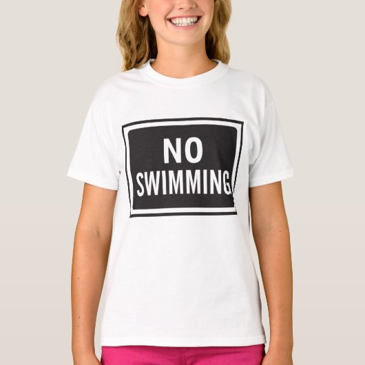 白と黒はっきりしたの水泳記号警告なし Tシャツ (正面)