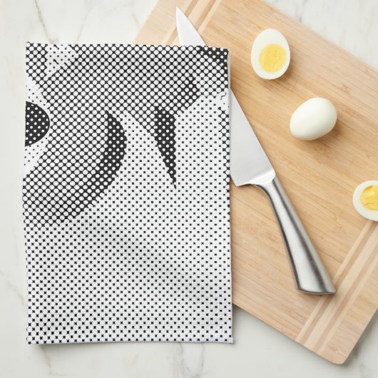 白と黒を使った新聞社のフクロウ キッチンタオル (四つ折り)