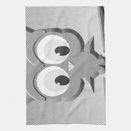 白と黒を使った新聞社のフクロウ キッチンタオル (縦)