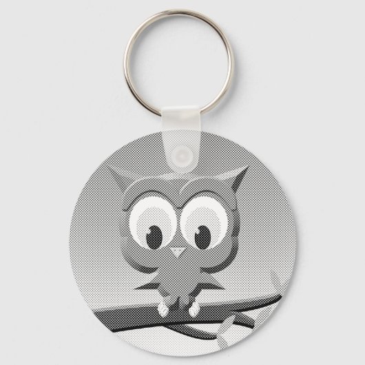 白と黒を使った新聞社のフクロウ キーホルダー (正面)