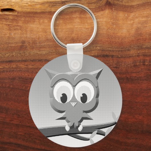 白と黒を使った新聞社のフクロウ キーホルダー (正面)