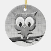 白と黒を使った新聞社のフクロウ セラミックオーナメント (正面)