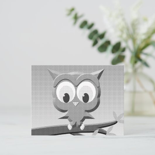 白と黒を使った新聞社のフクロウ ポストカード (スタンド正面)