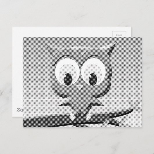 白と黒を使った新聞社のフクロウ ポストカード (正面/裏面)