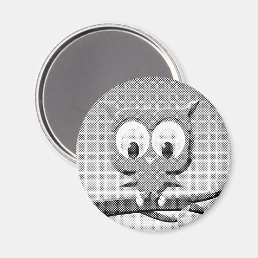 白と黒を使った新聞社のフクロウ マグネット (正面/裏面)