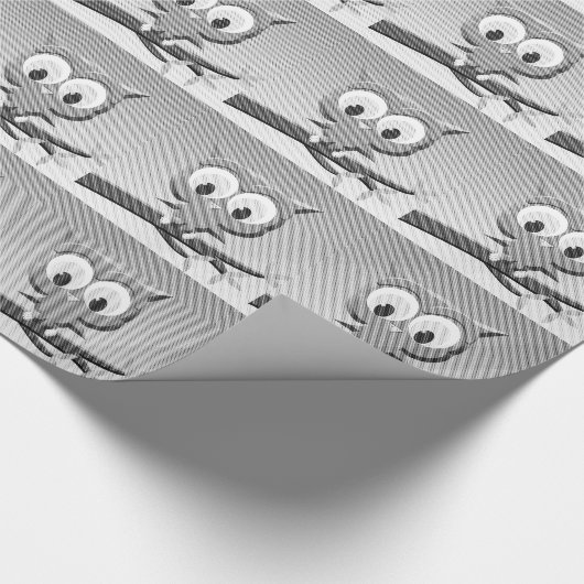 白と黒を使った新聞社のフクロウ ラッピングペーパー (角)