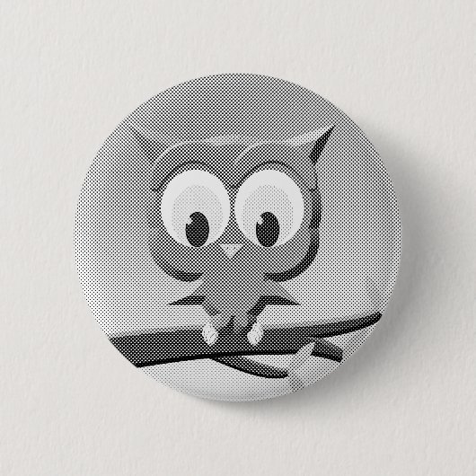 白と黒を使った新聞社のフクロウ 缶バッジ (正面)