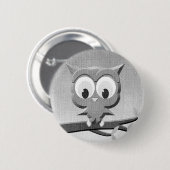 白と黒を使った新聞社のフクロウ 缶バッジ (正面&裏面)