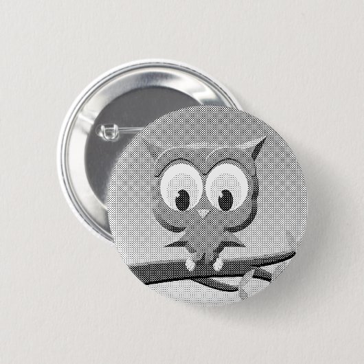 白と黒を使った新聞社のフクロウ 缶バッジ (正面&裏面)