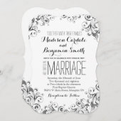 白と黒エレガントの華やかな結婚式 招待状 (正面/裏面)