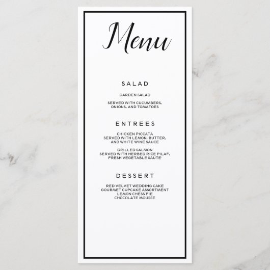 白と黒クラシックの メニュー (正面)
