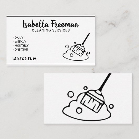 白と黒ユニークのメイドハウス清掃サービス 名刺 (正面/裏面)