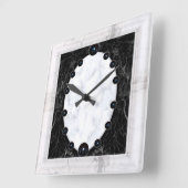 白と黒大理石の球のグラフィックス スクエア壁時計 (傾斜)