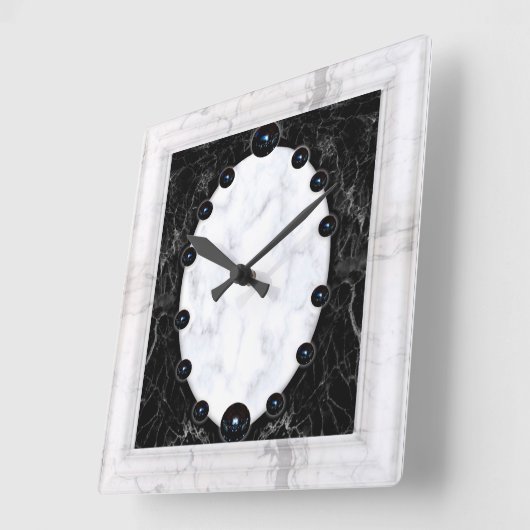 白と黒大理石の球のグラフィックス スクエア壁時計 (傾斜)