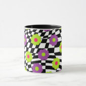 白と黒市松模様にのマグカップ花 マグカップ (中央)