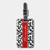 白と黒檀のモノグラムの元素プリント ラゲッジタグ (正面縦)