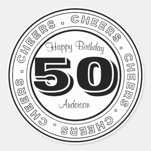 白と黒50誕生日 ラウンドシール (正面)