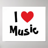 白と黒 私は音楽と赤いハートが大好き ポスター (正面)