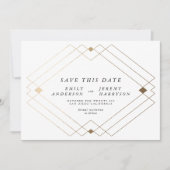 白と黒 |金ゴールドデコ行の日付の保存 案内状 (正面)