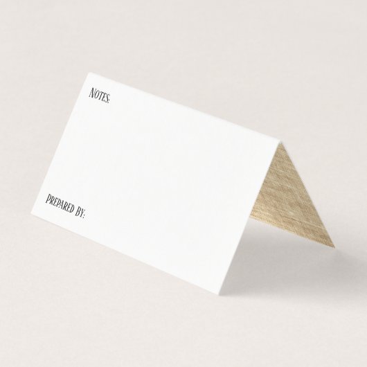 白とBurlapイメージインサイドレシピテントカード 名刺 (裏面)