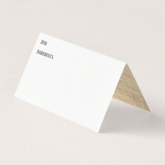 白とBurlapイメージインサイドレシピテントカード 名刺 (正面)