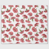 白にかわいらしピンクのカーネーションの花パターン（の模様が）ある ラッピングペーパー (フラット)