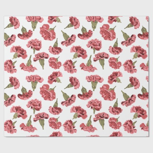 白にかわいらしピンクのカーネーションの花パターン（の模様が）ある ラッピングペーパー (フラット)