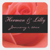 白によってひっくり返されるピンクのバラの個人的な結婚式 スクエアシール (正面)
