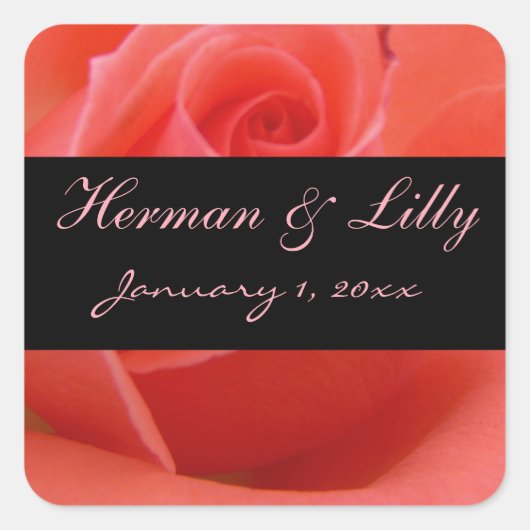 白によってひっくり返されるピンクのバラの個人的な結婚式 スクエアシール (正面)