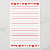 白によって並べられる文房具の赤いハート 便箋 (正面)