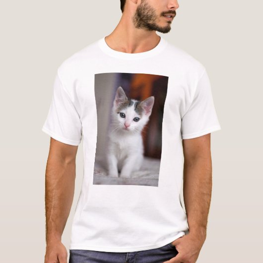 白によって斑点を付けられる子猫 Tシャツ (正面)