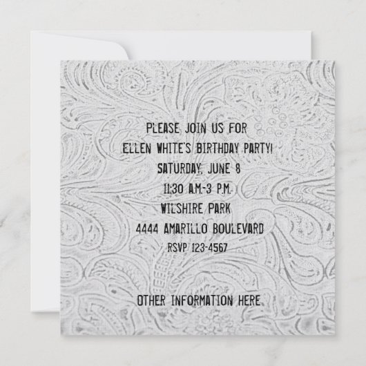 白によって用具を使われる革および黒いレースの招待状 招待状 (裏面)