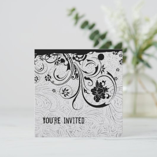 白によって用具を使われる革および黒いレースの招待状 招待状 (スタンド正面)