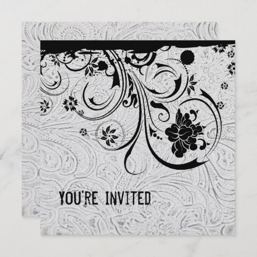 白によって用具を使われる革および黒いレースの招待状 招待状 (正面/裏面)