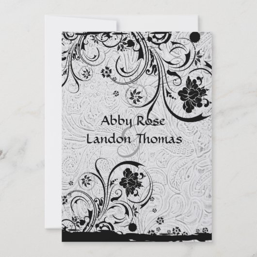 白によって用具を使われる革および黒いレースの結婚式 招待状 (裏面)