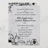 白によって用具を使われる革および黒いレースの結婚式 招待状 (正面/裏面)