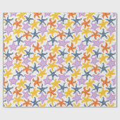 白にカラフルなヒトデ ラッピングペーパー (フラット)