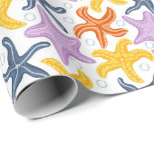 白にカラフルなヒトデ ラッピングペーパー (ロールコーナー)