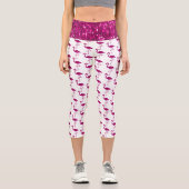 白にキラキラしたフラミンゴの熱フェイクいピンクのキラキラ カプリレギンス (正面)