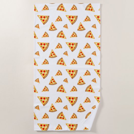 白にクールおもしろいのピザのスライス模様 ビーチタオル (正面)